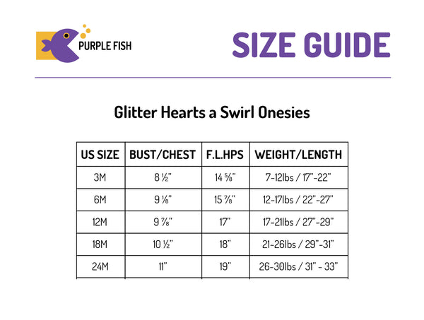 Glitter Hearts a Swirl Onesies lilac Size chart