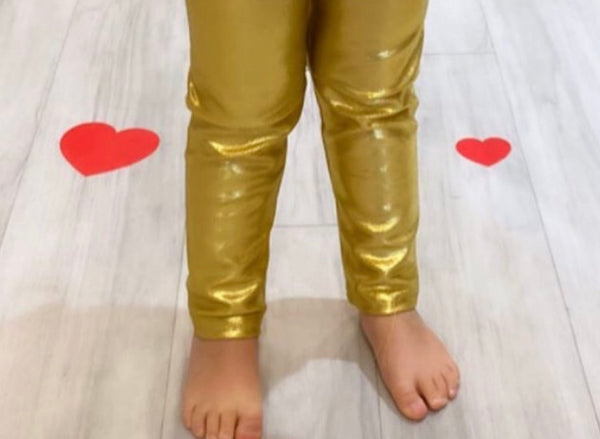Girls Gold Foil Lame Metallic Leggings, Sizes 12m-8Y