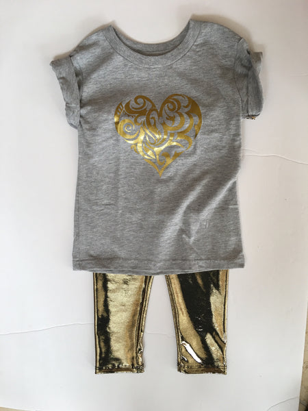 Baby Gold Heart Summer Shirt, Size 12m-18m