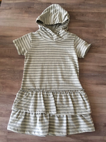 Girls Gray and White Striped Hoodie Dress, Size 4