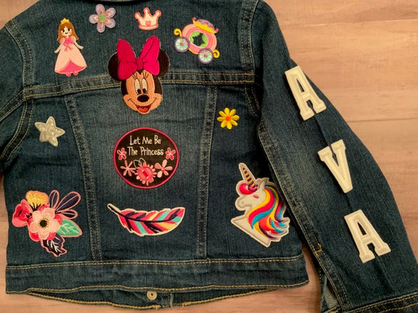 Girls Personalized and Princess and Minnie Mouse Patched Dark Jean Jacket,  Size 3T