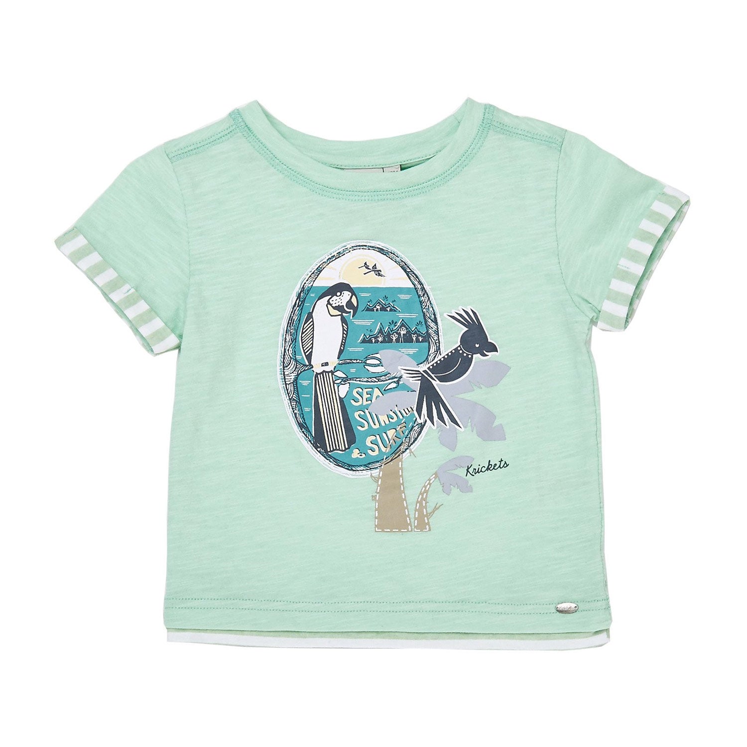 Kricket Clothing Boy Tropical Cool Ice Mint Slub Jersey T-shirt with Combo Cuff and Front Print T-shirt