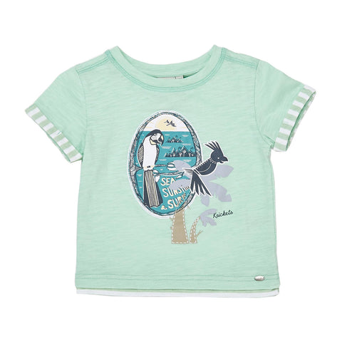 Kricket Clothing Boy Tropical Cool Ice Mint Slub Jersey T-shirt with Combo Cuff and Front Print T-shirt