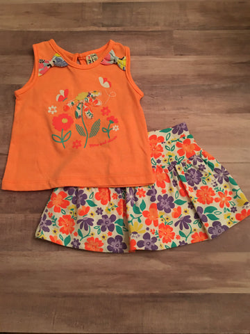 Baby Coral Tank Top with Flowers, Floral Skort, Size 12 m