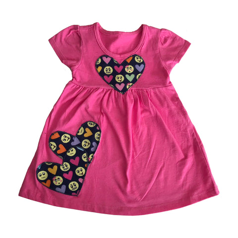 All dressed up! Pink Baby Dresses with three emoji hearts