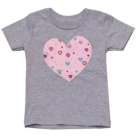 Cutesie Pink Heart Grey T-shirt for Kids