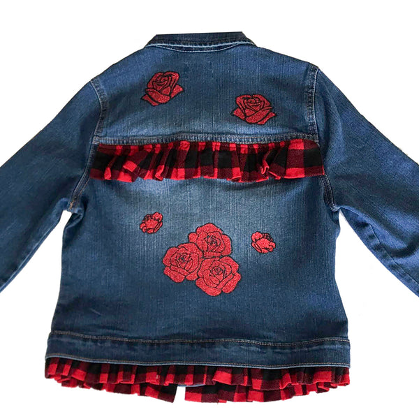Girls Personalized and Customized Youth Large Denim Jean Jacket with Rose Design Size 10/12