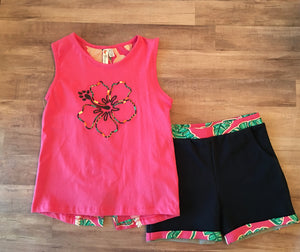 Girls Fuchsia Floral Tunic, Denim Shorts  Size 4
