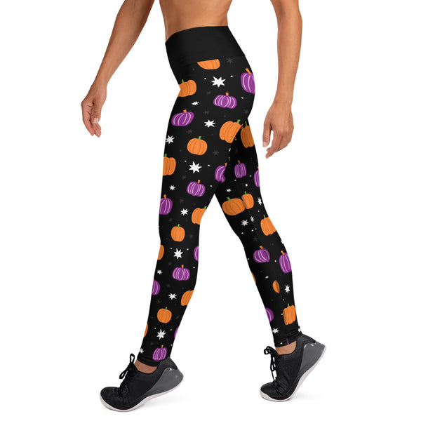 Black Halloween Pumpkin Adult Yoga Leggings