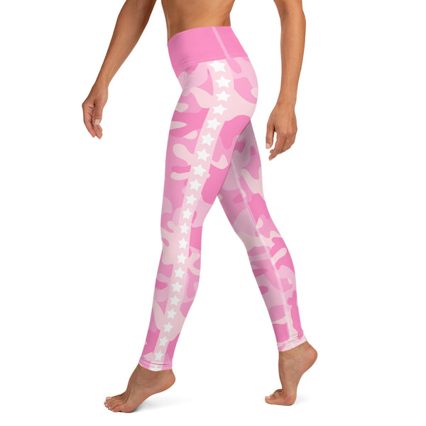 Pink Camo and Stars Adult Sublimation Yoga Leggings