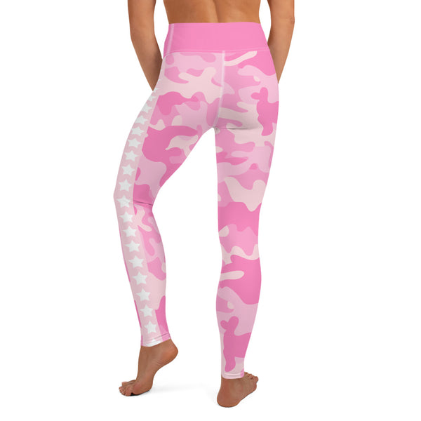 Pink Camo and Stars Adult Sublimation Yoga Leggings