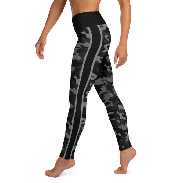Black Camo and Stripe Adult Yoga Leggings