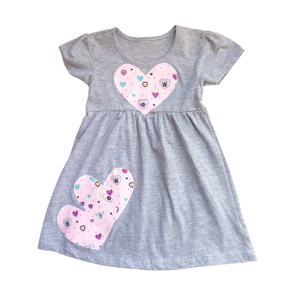 All dressed up! Baby Dresses pink hearts on gray grey