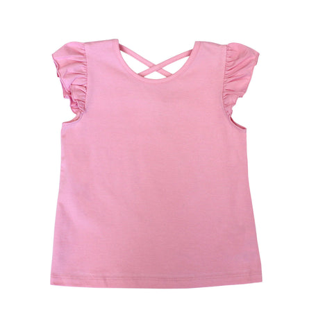 Basic Flutter Sleeve Top with Cross Back for Girls, Sizes 12m-6X
