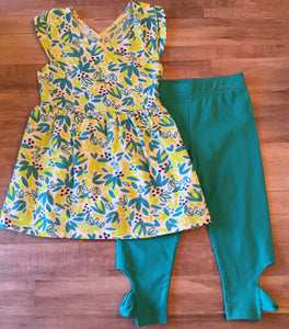 Girls Cap Sleeve Print Tunic, Turquoise Capri, Size 4