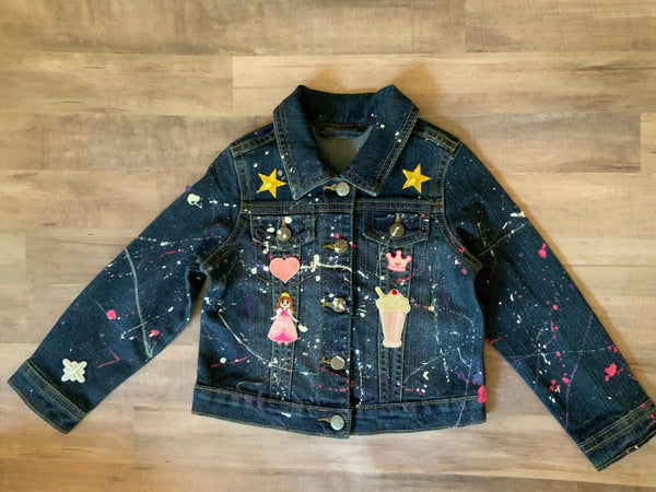Toddler Girls Patched and Splattered Jean Jacket, Size 2T